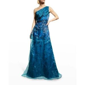 Rene Ruiz Women's Formal One Shoulder Printed Organza A-Line Gown - 10